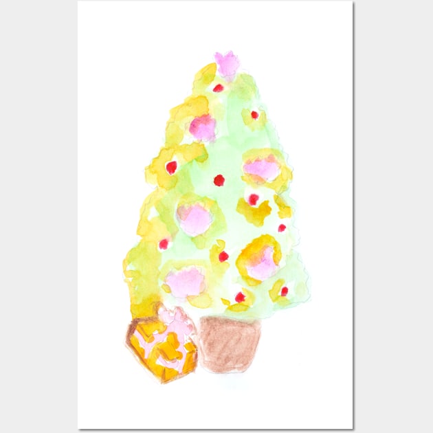 christmas tree, christmas, new year, holiday, festive, fun, gift, watercolor, design, art, painting, color Wall Art by grafinya